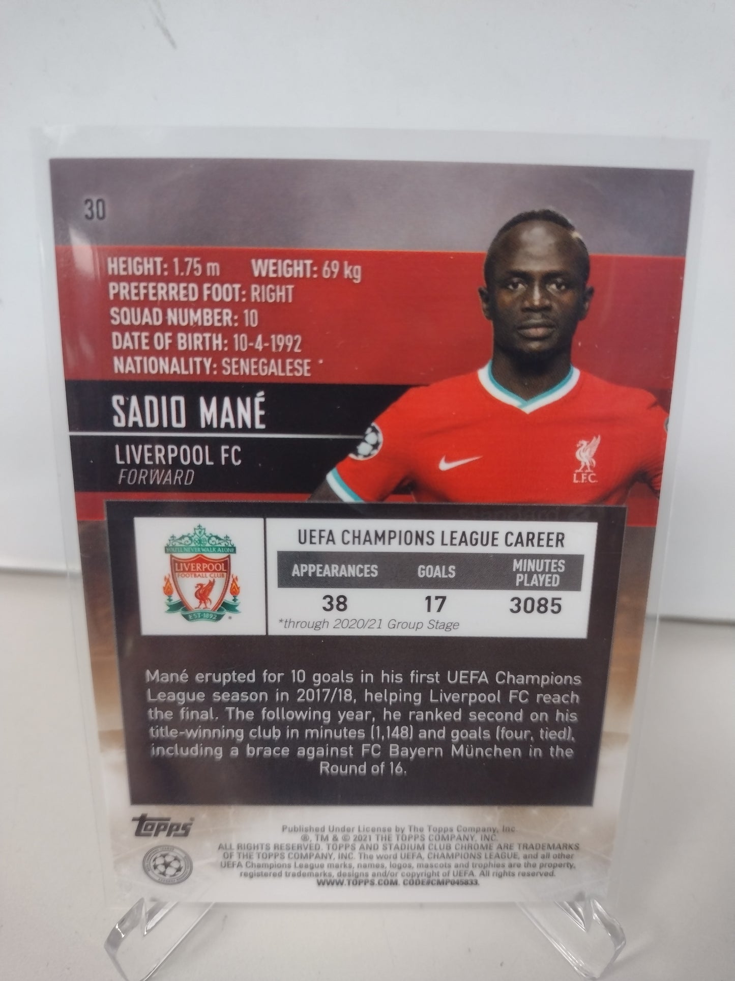 Sadio Mane Liverpool Topps Stadium Chrome 2020-21 Uefa Champions League Card #30