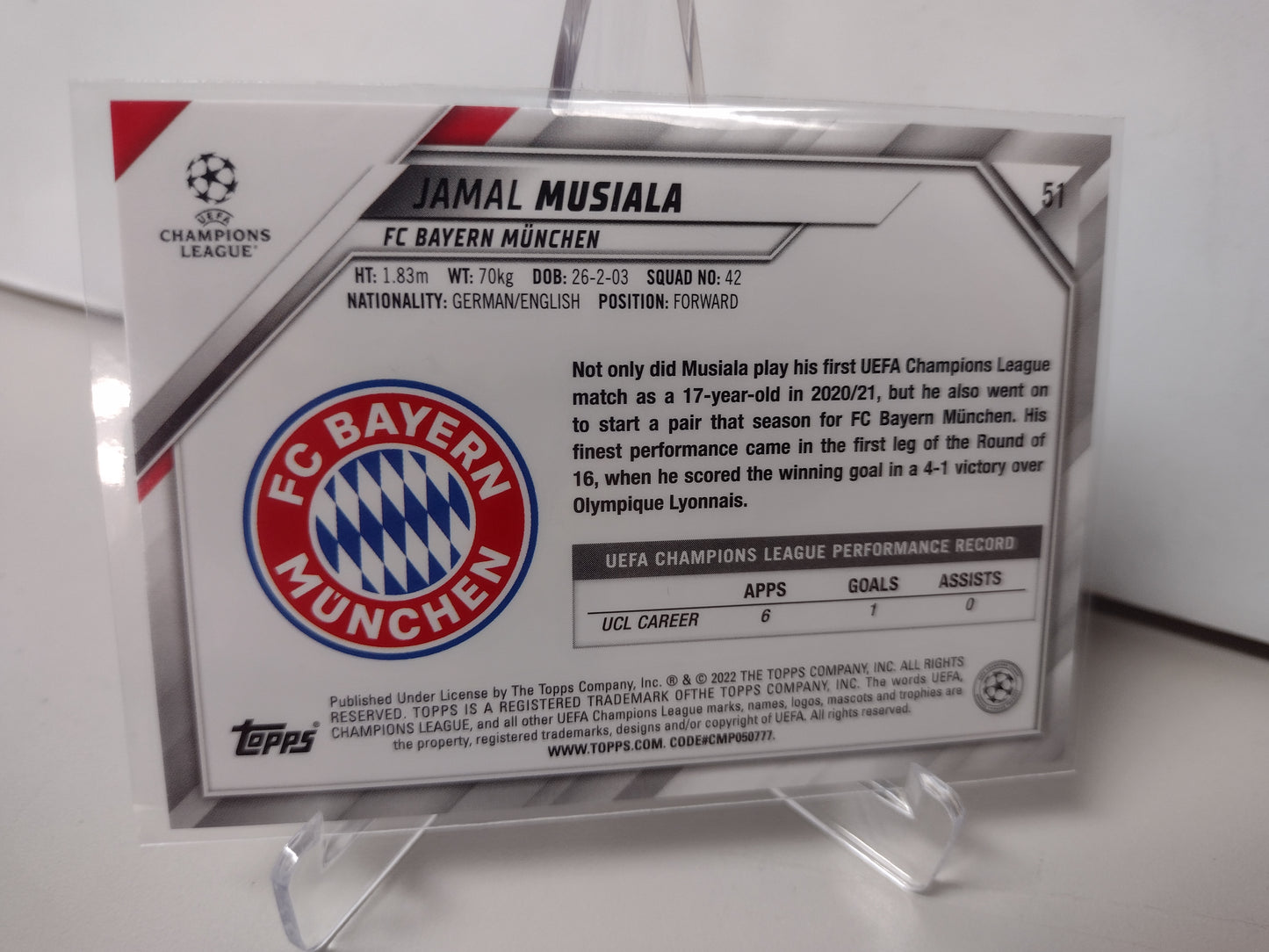 Jamal Musiala Rookie Cup Bayern Munchen Topps Champions Leage 2021-22