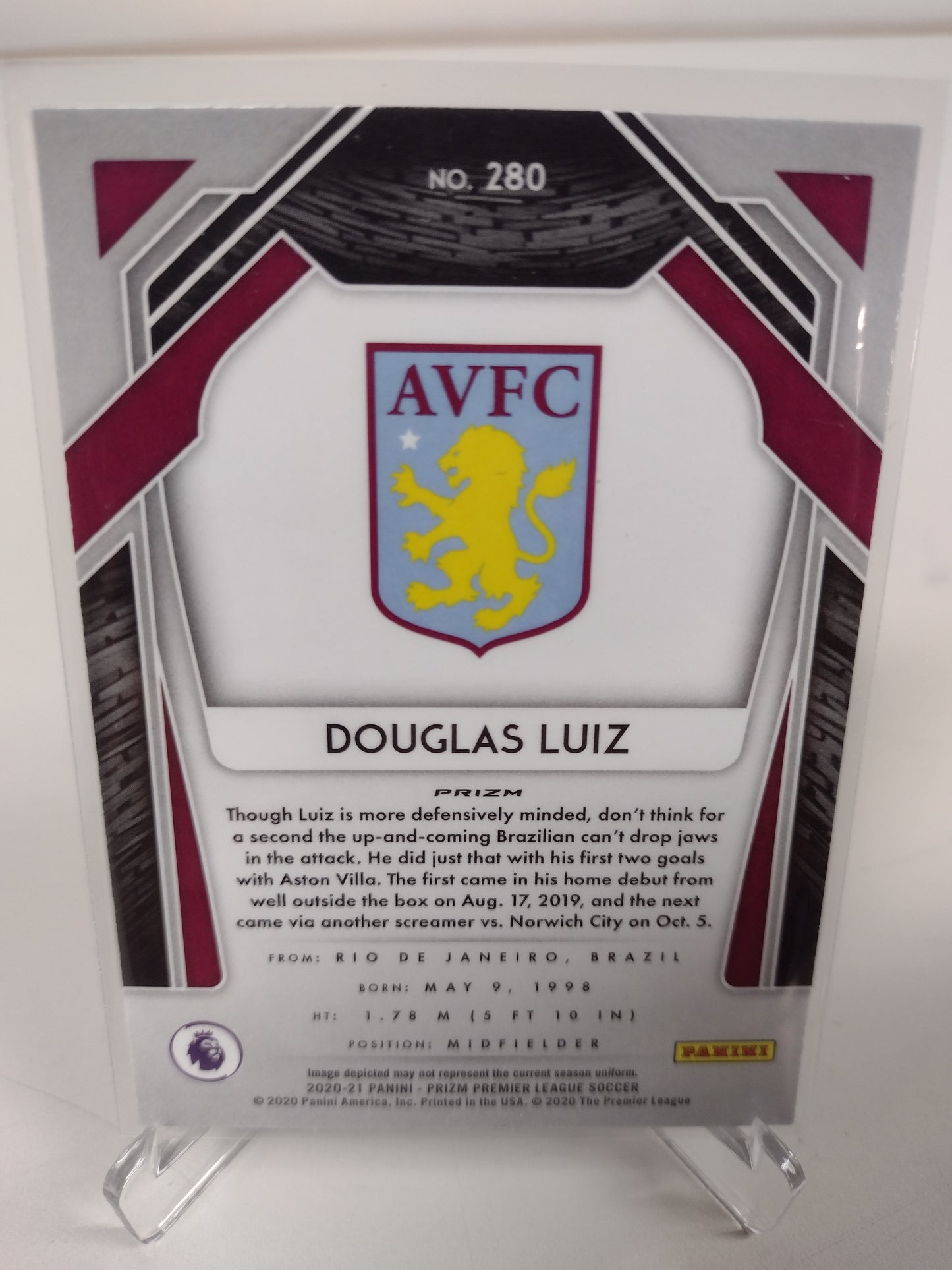 Douglas Luiz Aston Villa Panini Prizm Blue Pulsar Premier League 2020-21 Card #280